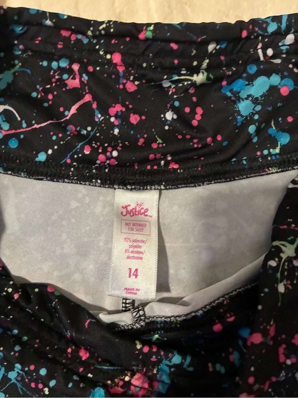 Justice Black Leggings with Pink & Blue Paint-Splash Print